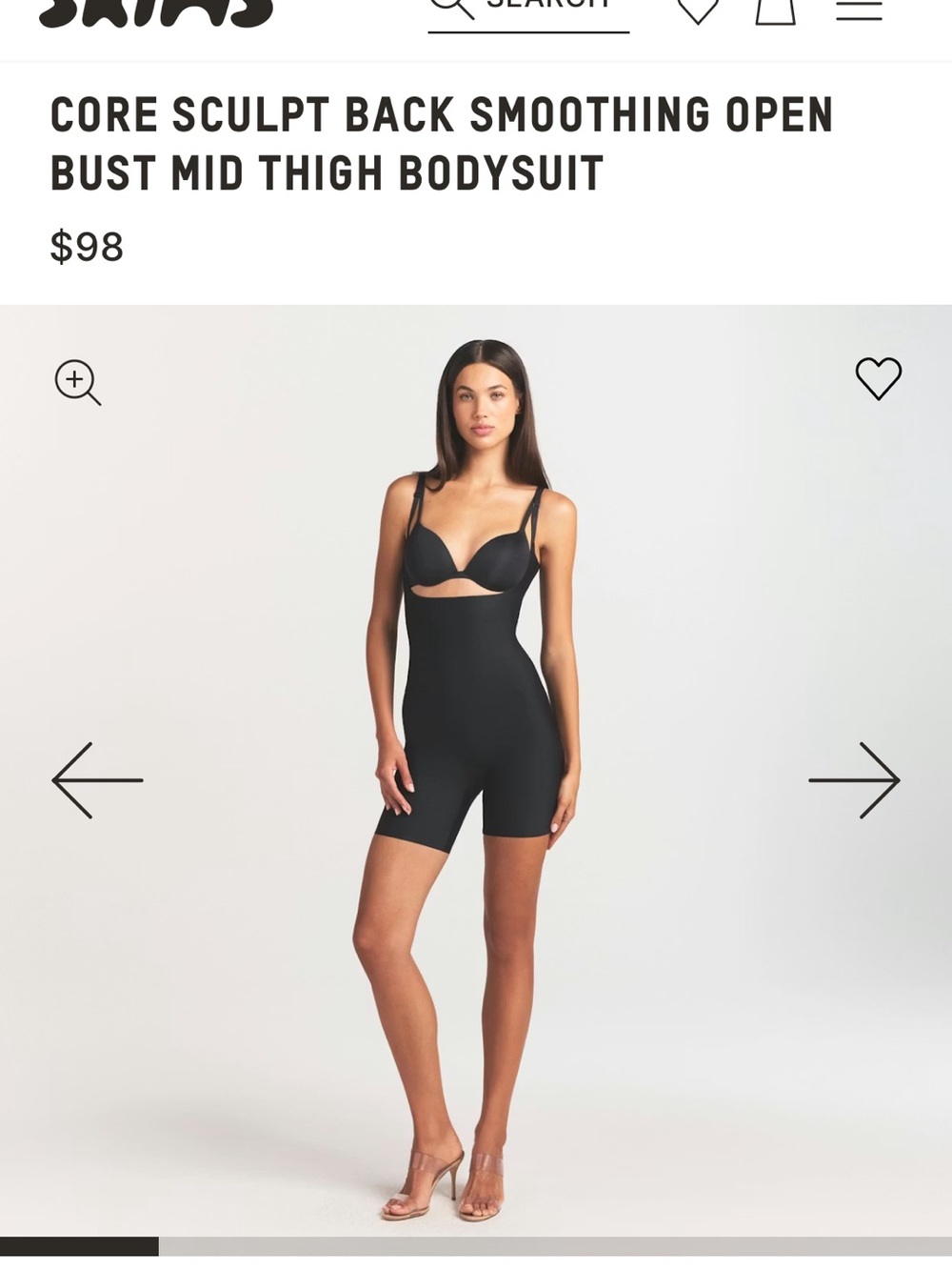 Skims Core Sculpt Back Smoothing Open Bust Mid Thigh Bodysuit - Black